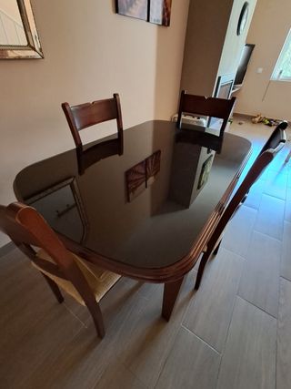 Mesa de comedor extensible madera y cristal
