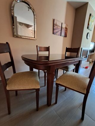 Mesa de comedor extensible madera y cristal