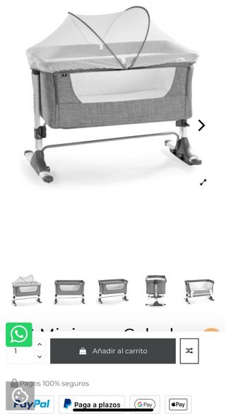 Cuna de bebé colecho gris con mosquitera