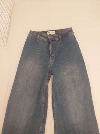 Pantalón Zara ancho tiro alto azul