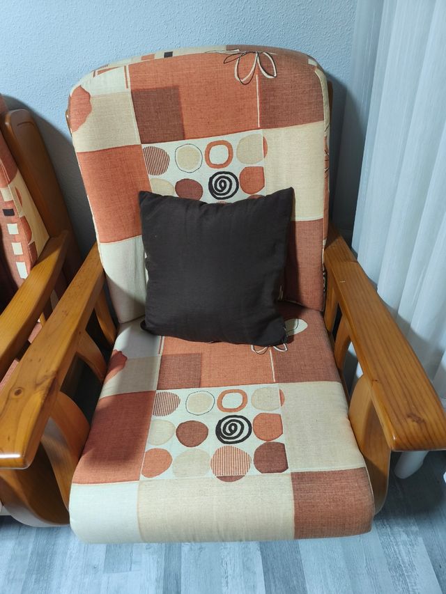 Sofá 3+1+1 tela y madera