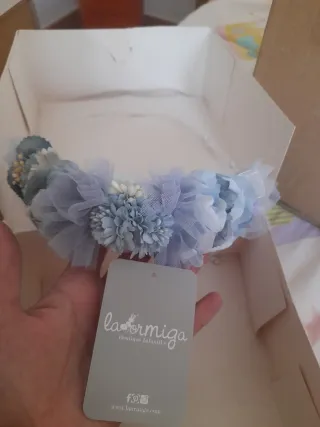 Corona Comunión La Ormiga Flores Azul Blanco