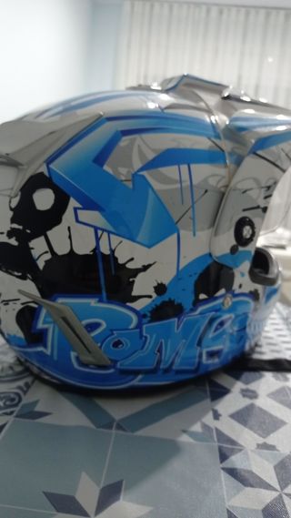 Casco Motocross Azul y Blanco
