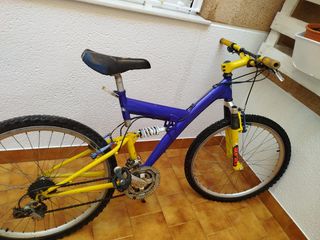 Bicicleta Montaña Doble Suspensión Azul/Amarillo