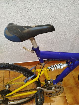 Bicicleta Montaña Doble Suspensión Azul/Amarillo