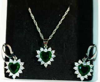 Conjunto Plata 925 Corazón Verde