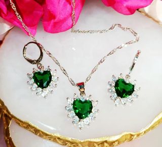 Conjunto Plata 925 Corazón Verde
