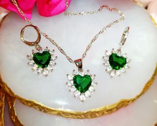 Conjunto Plata 925 Corazón Verde