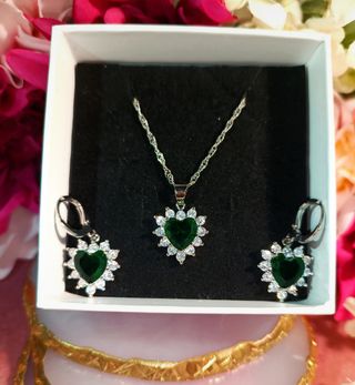 Conjunto Plata 925 Corazón Verde