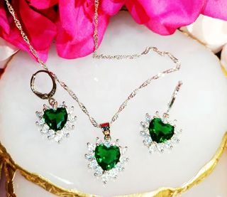 Conjunto Plata 925 Corazón Verde