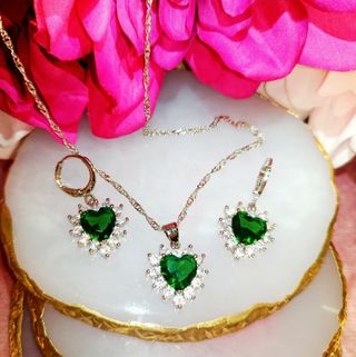 Conjunto Plata 925 Corazón Verde