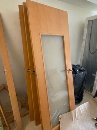 Puerta interior roble con cristal
