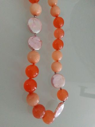 Collana perle vetro arancioni e bianche
