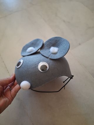 Gorro disfraz ratón gris y blanco