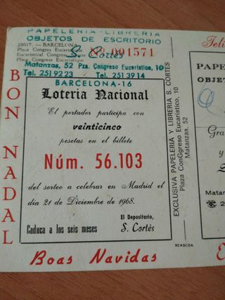 Postal Loteria Nacional Barcelona 1968 Antigua ,,