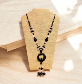 Collar de Piedra Natural Negro y Rosa