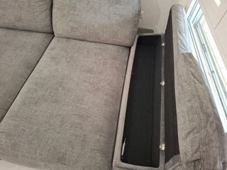 Sofá cama gris tela extensible con arcones, nuevo