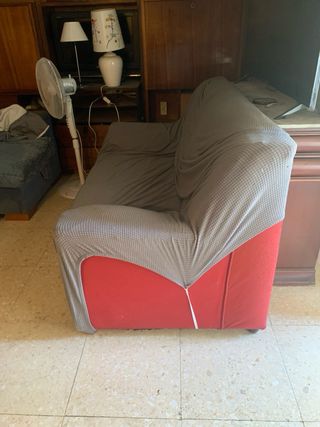 Sofá de 2 plazas gris y rojo