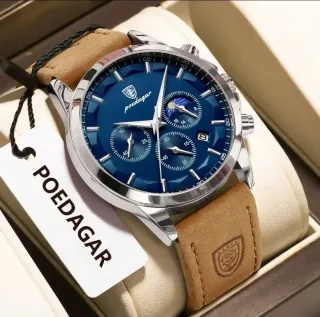 Reloj POEDAGAR Hombre Esfera Azul Correa Marrón