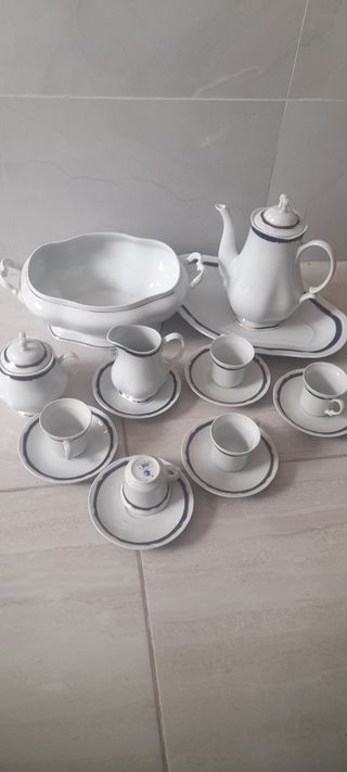 Juego de café porcelana azul y blanco