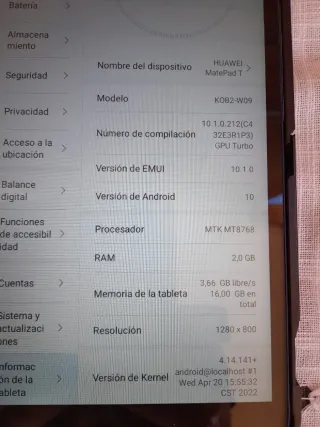 Tablet Huawei Negra. Modelo KOB2-W09 