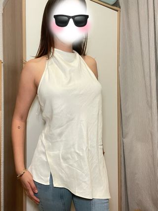 Top Zara Satén Espalda Descubierta Beige
