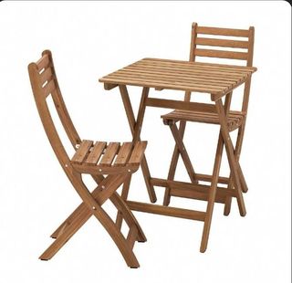 Mesa y 2 Sillas Terraza Madera Plegables