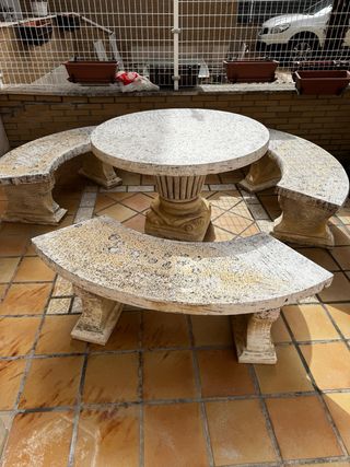 Conjunto mesa y bancos jardín piedra NEGOCIABLE