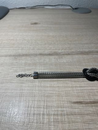 Pulsera Oro Vivo Nudo Negro y Plateado