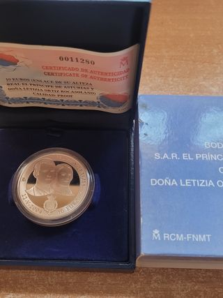 Moneda 10€ Plata Boda Felipe y Letizia 2004