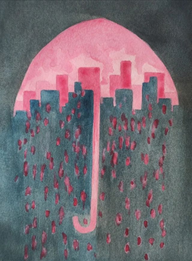 Cuadro lámina pintura. Paraguas y lluvia ARTENERY