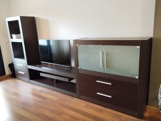 Mueble de salón modular madera y cristal