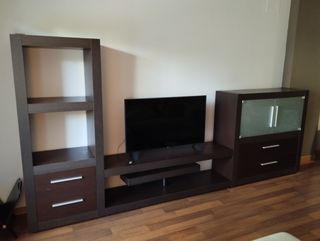 Mueble de salón modular madera y cristal