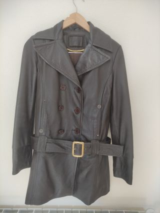 Chaqueta de cuero marrón mujer