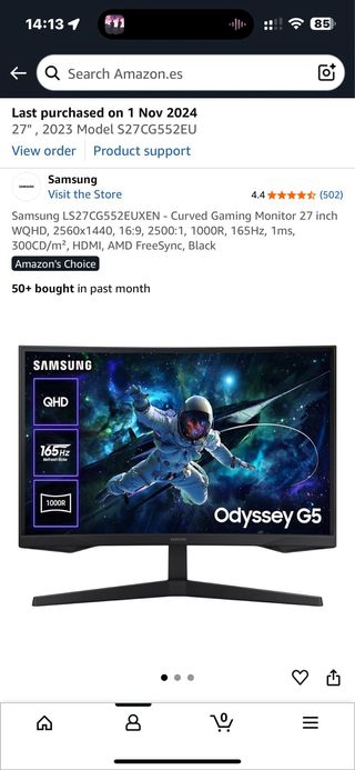 Monitor Gaming Curvo Samsung 27 inch 165Hz