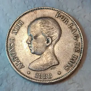 Moneda plata 5 Pesetas 1888 Alfonso XIII