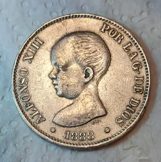 Moneda plata 5 Pesetas 1888 Alfonso XIII