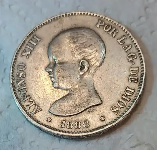 Moneda plata 5 Pesetas 1888 Alfonso XIII