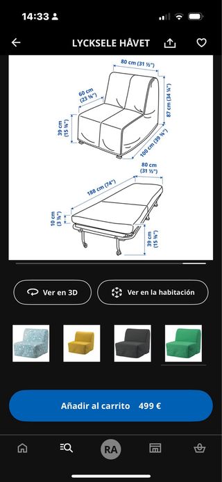 Sillón cama individual verde Ikea