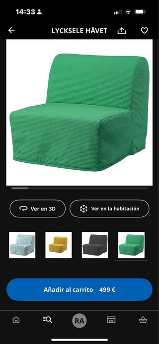 Sillón cama individual verde Ikea