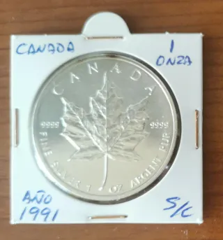 Moneda Plata Canadá Maple 1oz  año 1991 plata 9999