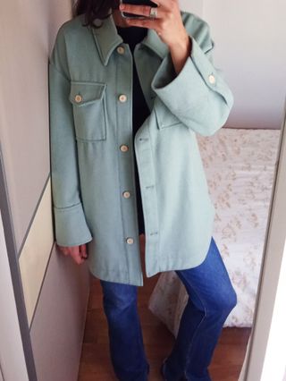MANGO Sobrecamisa lana oversize turquesa XS-S