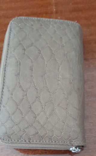 Cartera monedero mujer beige y marrón