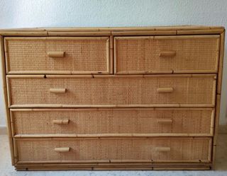 Cassettiera in vimini e legno