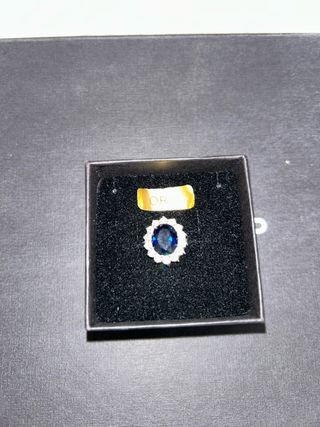 Anillo Oro Blanco 9K Circonita Zafiro