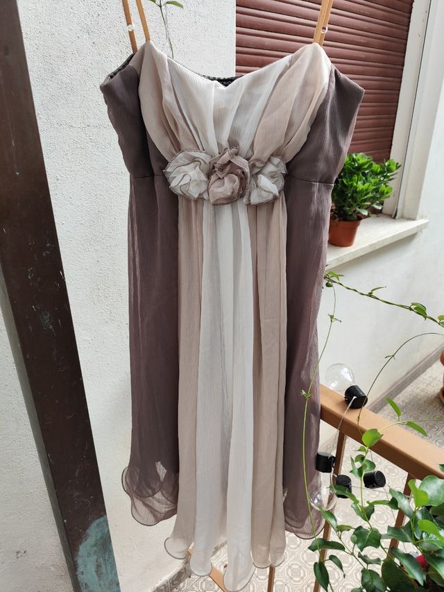 Abito cerimonia beige e marrone