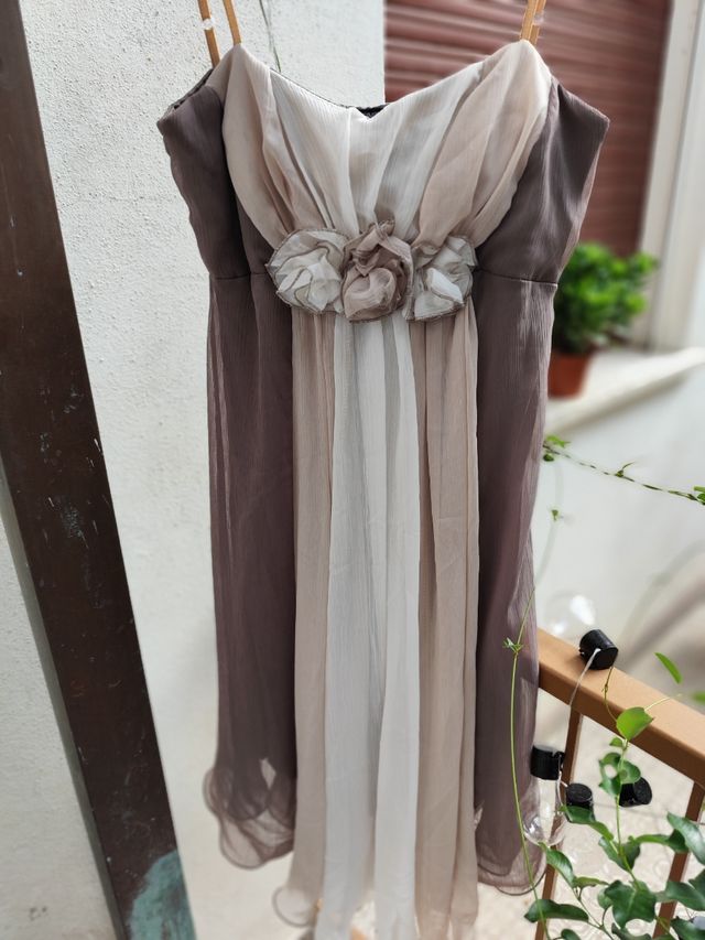 Abito cerimonia beige e marrone