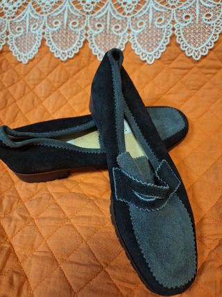 Zapatos planos mujer ante negro y gris