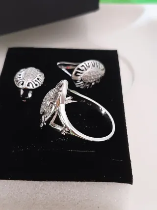 Conjunto Anillo 9 y Pendientes baño de oro blanco 