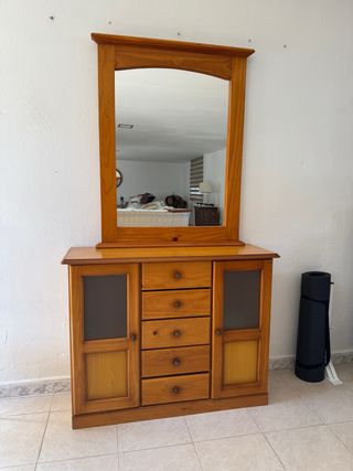 Mueble recibidor madera con espejo